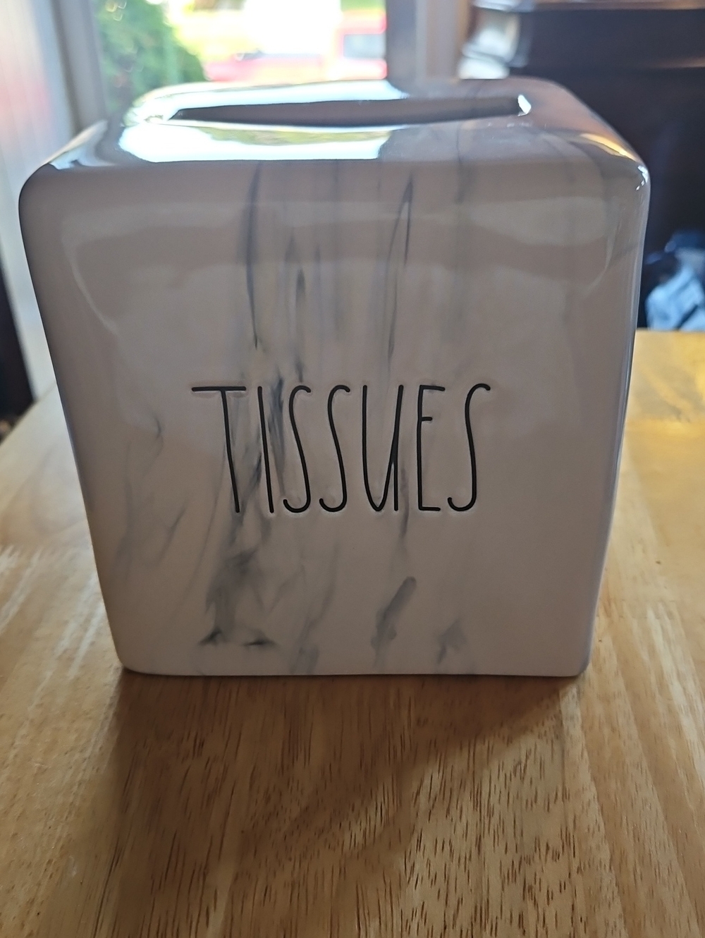 Rae Dunn Marble-Effect Ceramic Tissue Cover in White and Gray